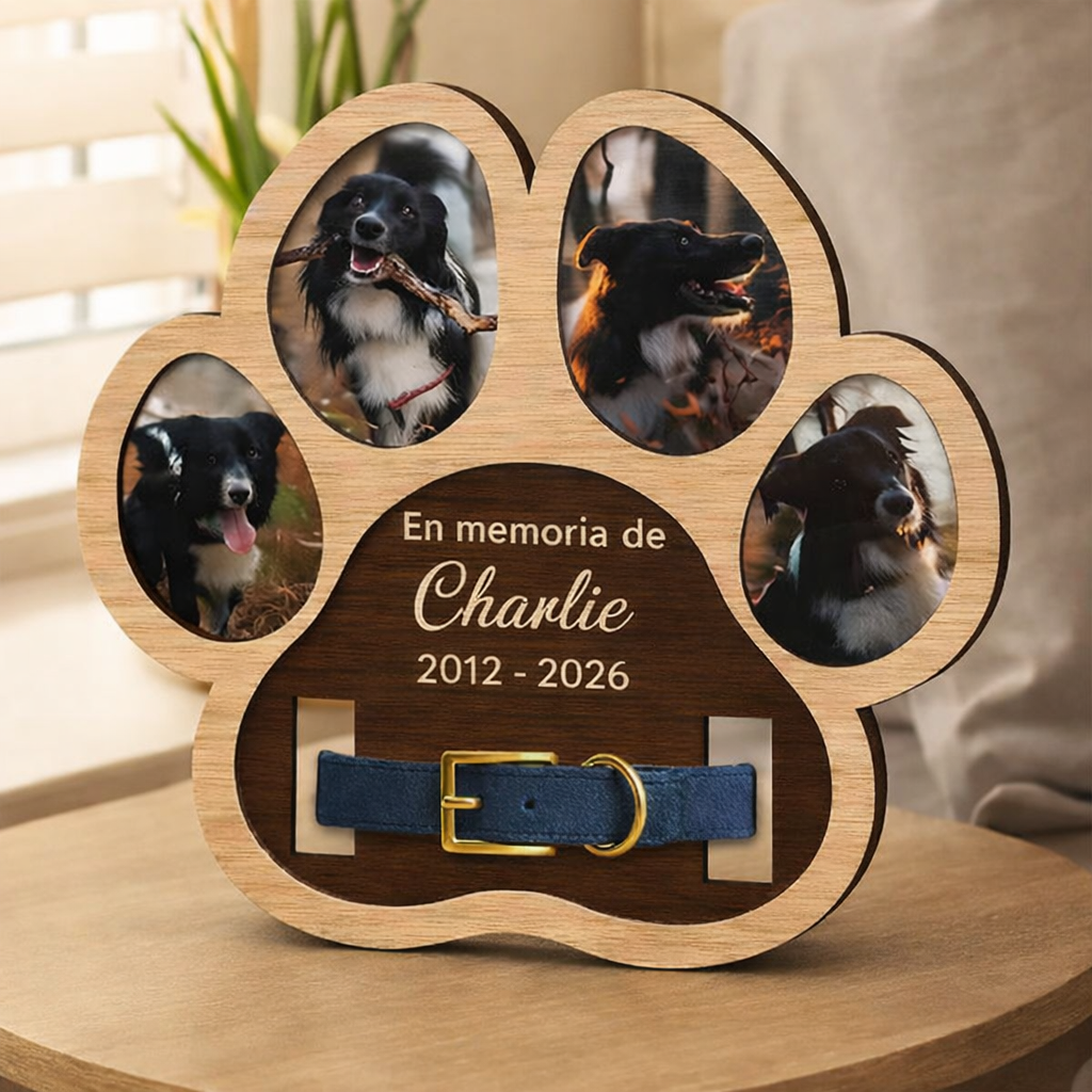 Marco memorial para mascotas con soporte para collar