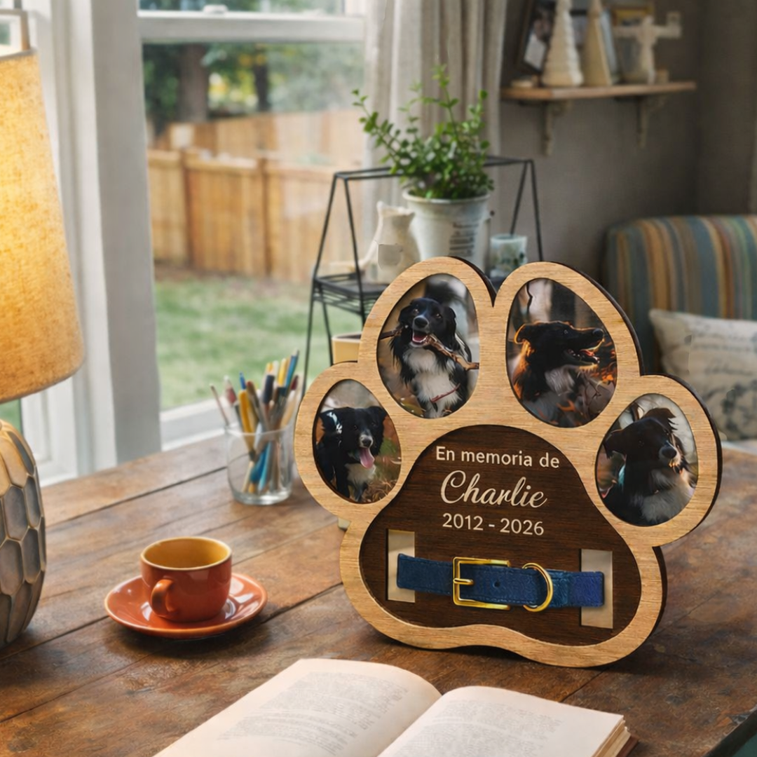 Marco memorial para mascotas con soporte para collar